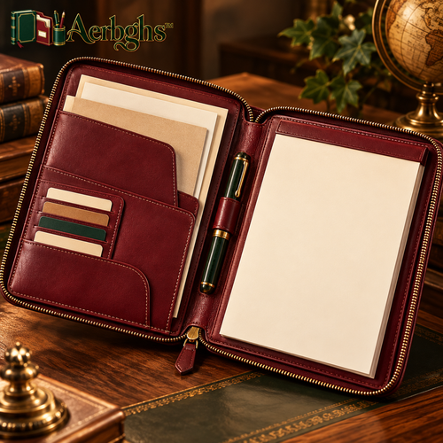 Aerbghs™ Zippered Leather Portfolio for Documents, Notes & Meetings