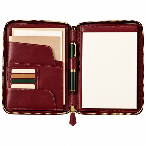 Aerbghs™ Zippered Leather Portfolio for Documents, Notes & Meetings