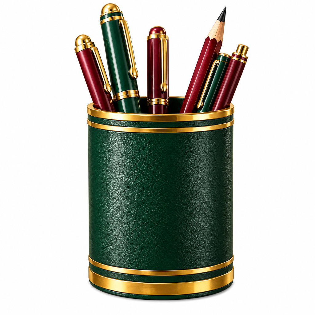 Aerbghs™ Vintage Leather-Wrapped Pen Cup with Gold-Tone Trim