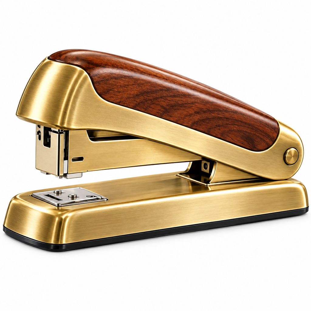 Aerbghs™ Antique Brass Desktop Stapler with Walnut-Style Handle