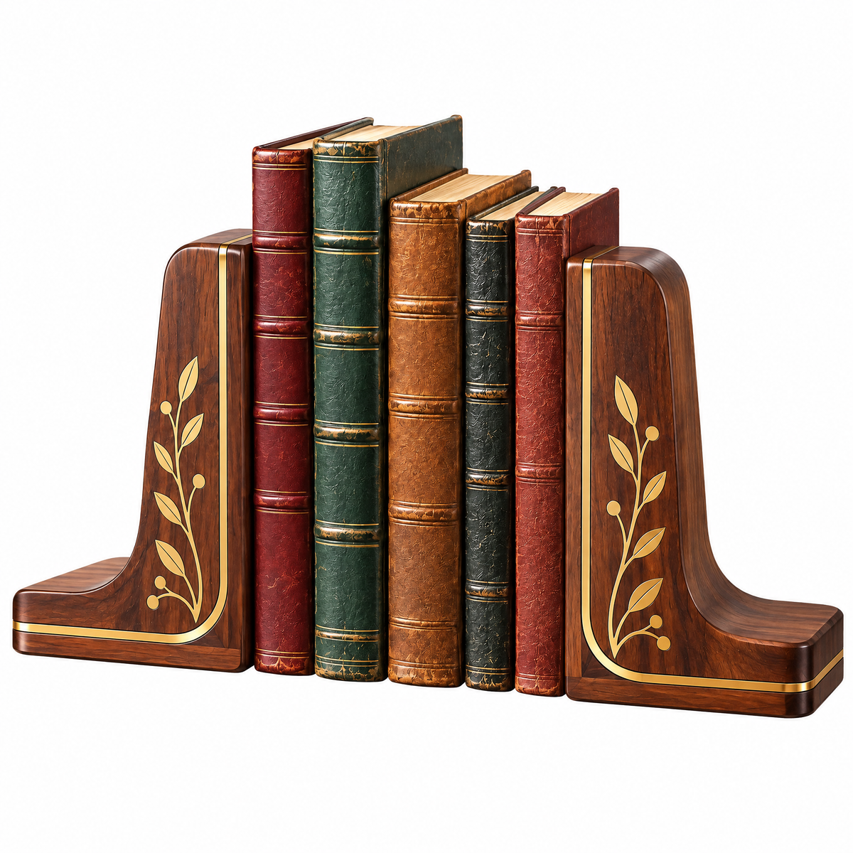 Aerbghs™ Walnut Bookend Pair with Botanical Brass Inlay