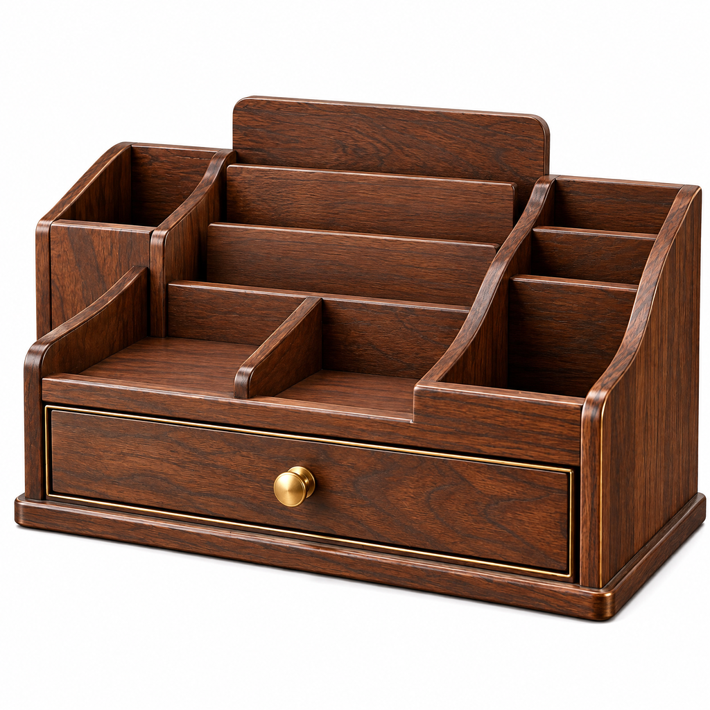 Aerbghs™ Multi-Compartment Walnut Desktop Organizer with Drawer