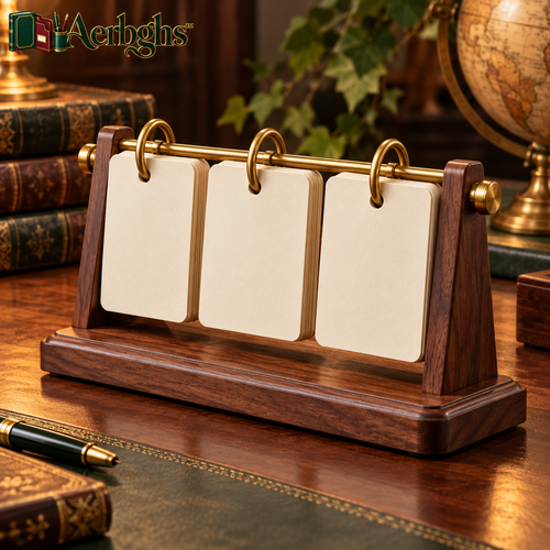 Aerbghs™ Wooden Perpetual Desk Calendar Stand with Brass Rings