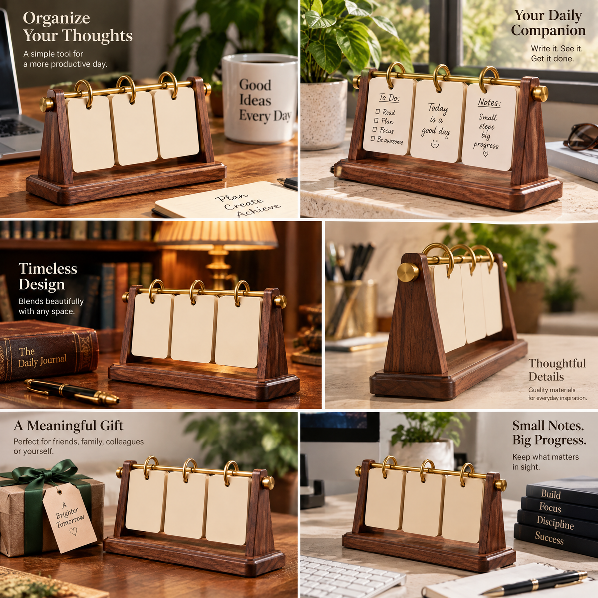 Aerbghs™ Wooden Perpetual Desk Calendar Stand with Brass Rings