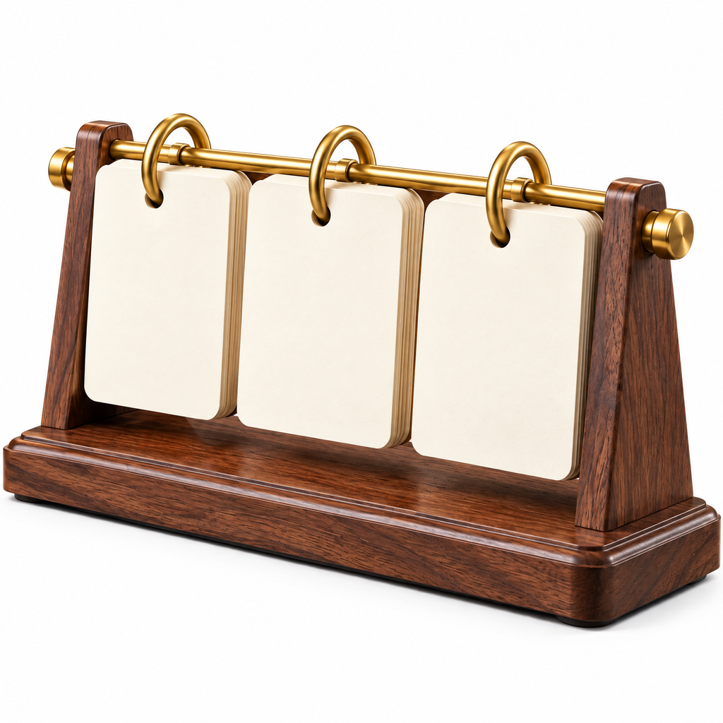 Aerbghs™ Wooden Perpetual Desk Calendar Stand with Brass Rings