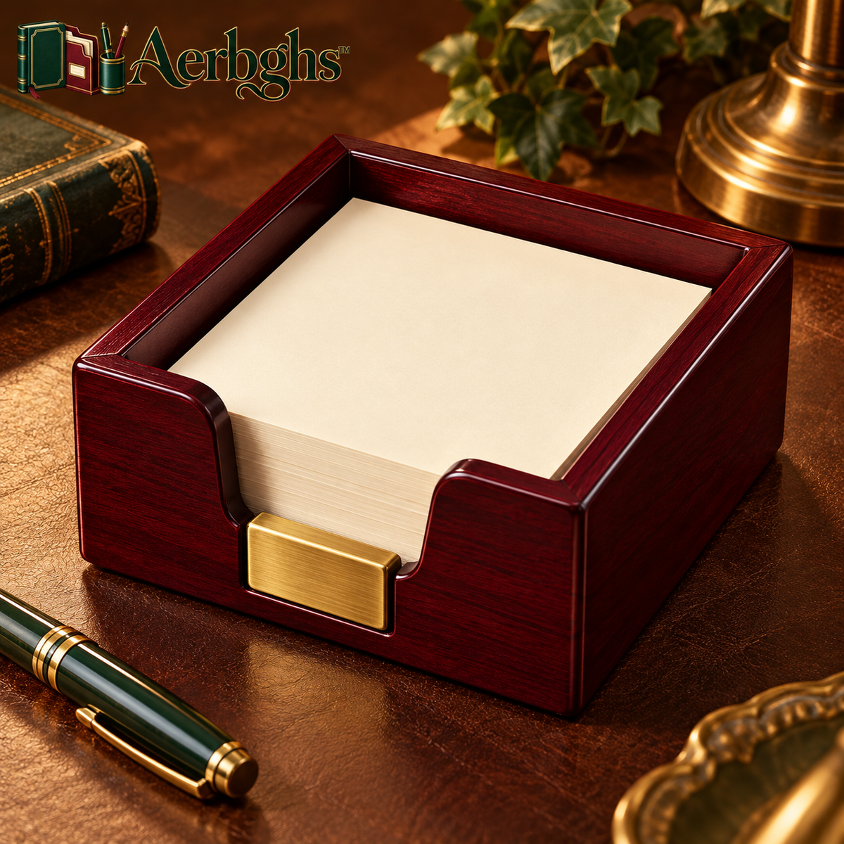 Aerbghs™ Mahogany Desktop Memo Box with Blank Note Paper