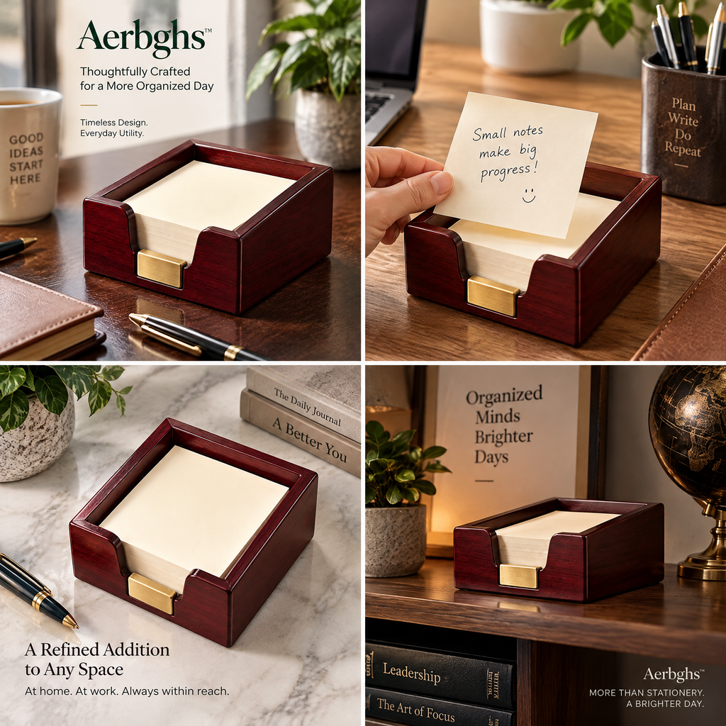 Aerbghs™ Mahogany Desktop Memo Box with Blank Note Paper
