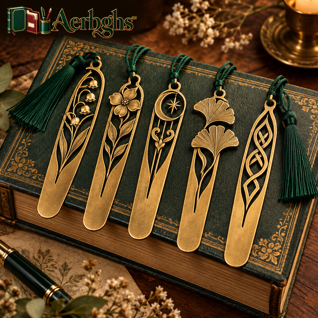 Aerbghs™ Antique Brass Botanical Bookmark Set with Tassels