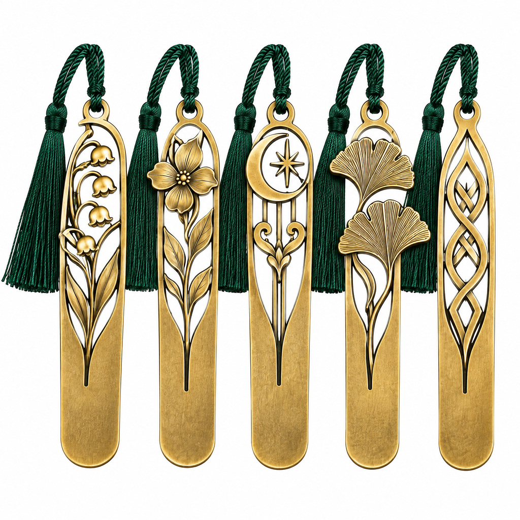 Aerbghs™ Antique Brass Botanical Bookmark Set with Tassels