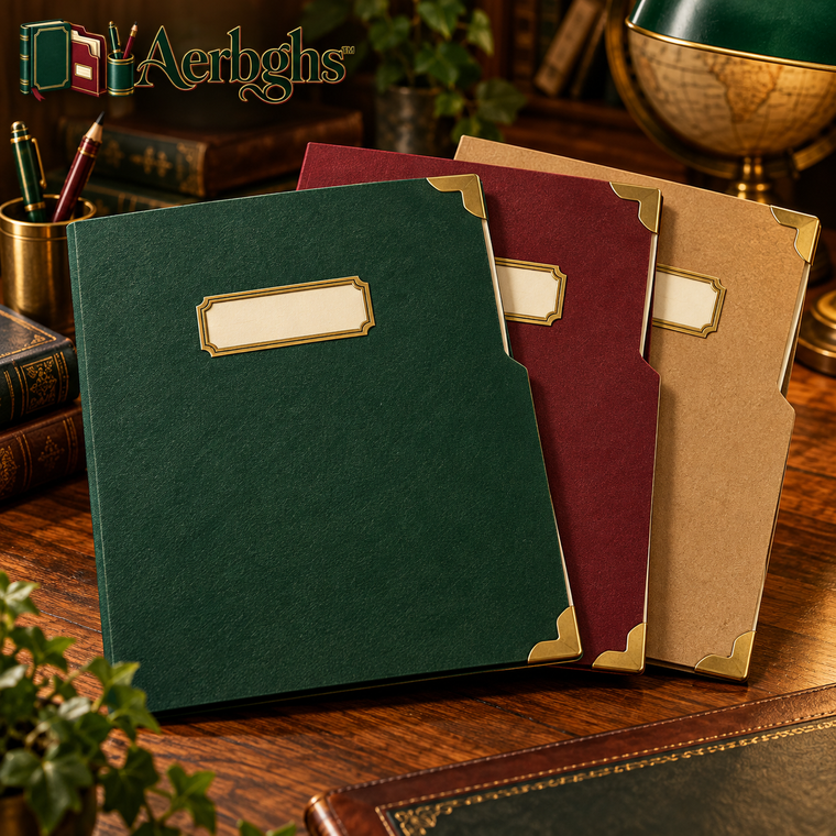 Aerbghs™ Vintage Letter-Size Document Folder Set with Brass Corners