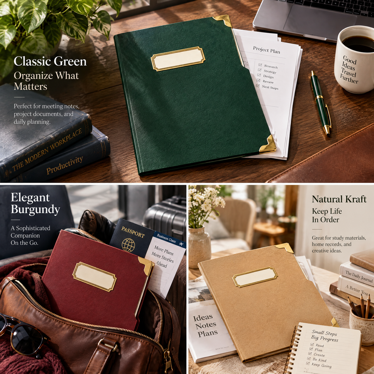 Aerbghs™ Vintage Letter-Size Document Folder Set with Brass Corners