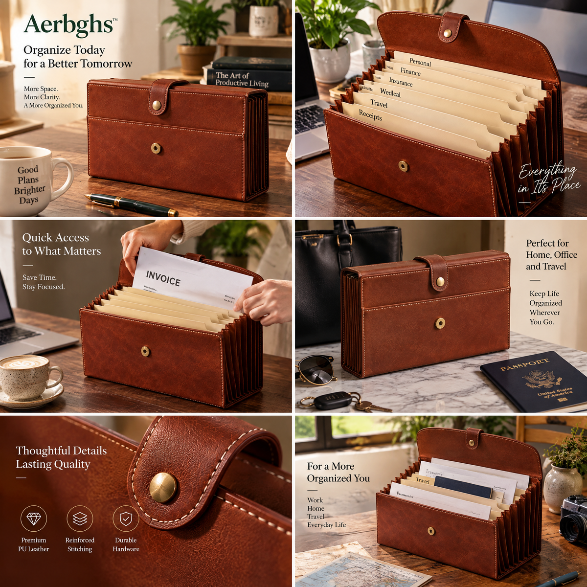 Aerbghs™ Expandable Accordion File Organizer with Snap Closure