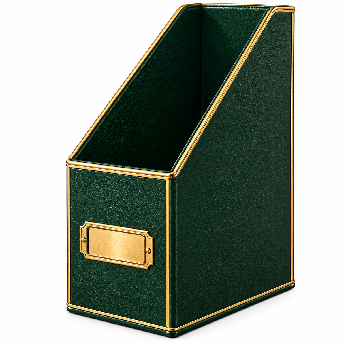 Aerbghs™ Leather-Look Magazine File Holder with Brass Label Frame