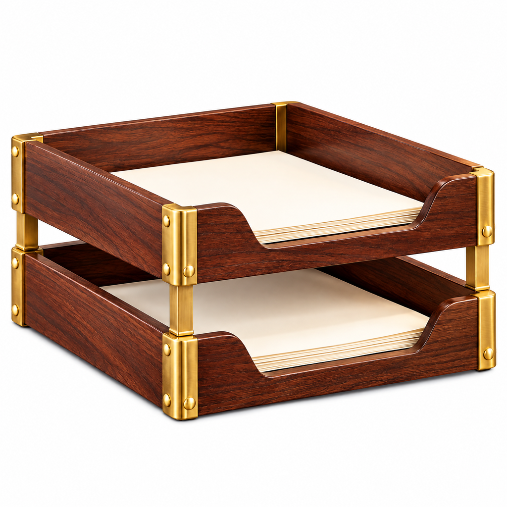 Aerbghs™ Two-Tier Walnut Letter Tray for Desktop Paper Organization